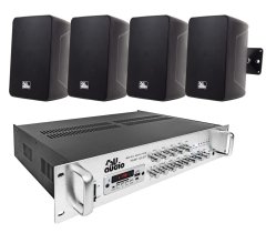 Комплект трансляційної акустики 4all Audio SET 4xWALL 420 IP55 Black 1xPAMP-120-5Zi 88423 фото