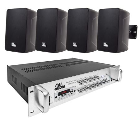 Комплект трансляційної акустики 4all Audio SET 4xWALL 420 IP55 Black 1xPAMP-120-5Zi 88423 фото
